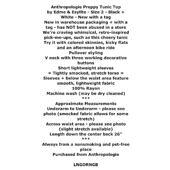 Anthropologie Preppy Top 2 Small Blouse Black White Trim Retro Fit + Flare NWT - Picture 2 of 16